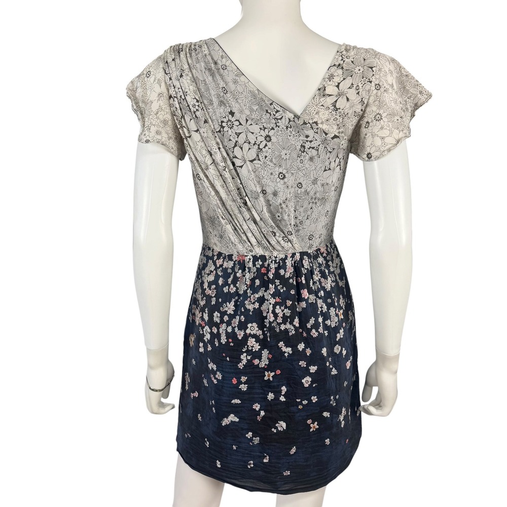 MM Couture Miss Me 100% Silk Floral Mini Dress Draped Surplice Coquette S - Picture 5 of 12